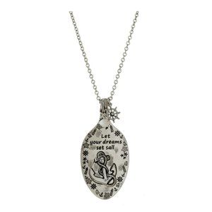 Silver Anchor Beach Theme Spoon Burnished Metal Pendant Long Necklace